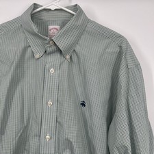 Brooks Brothers 346 Mens XL Non Iron Stretch Button Down Shirt Check Green Blue