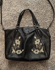 Coach Black Pebbled Floral Embroidered Large ...