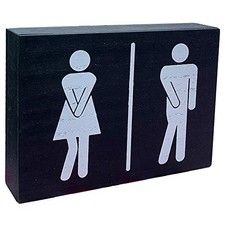 Funny Bathroom Signs - Cute Unisex Restroom Sign, Wooden Farmhouse Bathroom W...