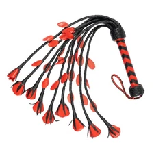 Real Genuine Cow Hide Leather Flogger 9 Braided Falls & Red Roses Heavy Duty