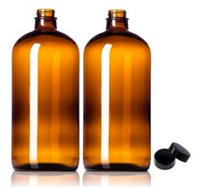 Sally's Organics 32oz Amber Glass Bottles - 2 Pack with USA-Made Tight Seal Lids