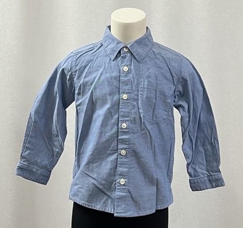 Old Navy Jungen Langarm Hemd mit Kragen und Knöpfen blau Größe 4T - Bild 1 von 2