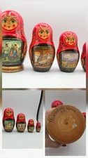 Hand Painted Wood Farmer scene Russian Matryoshka Nesting Dolls Signed Set of 7