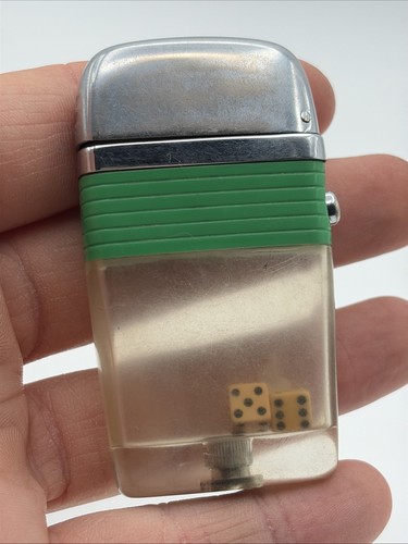 Vintage Scripto Vu Gambling Dice Green Flip Lighter
