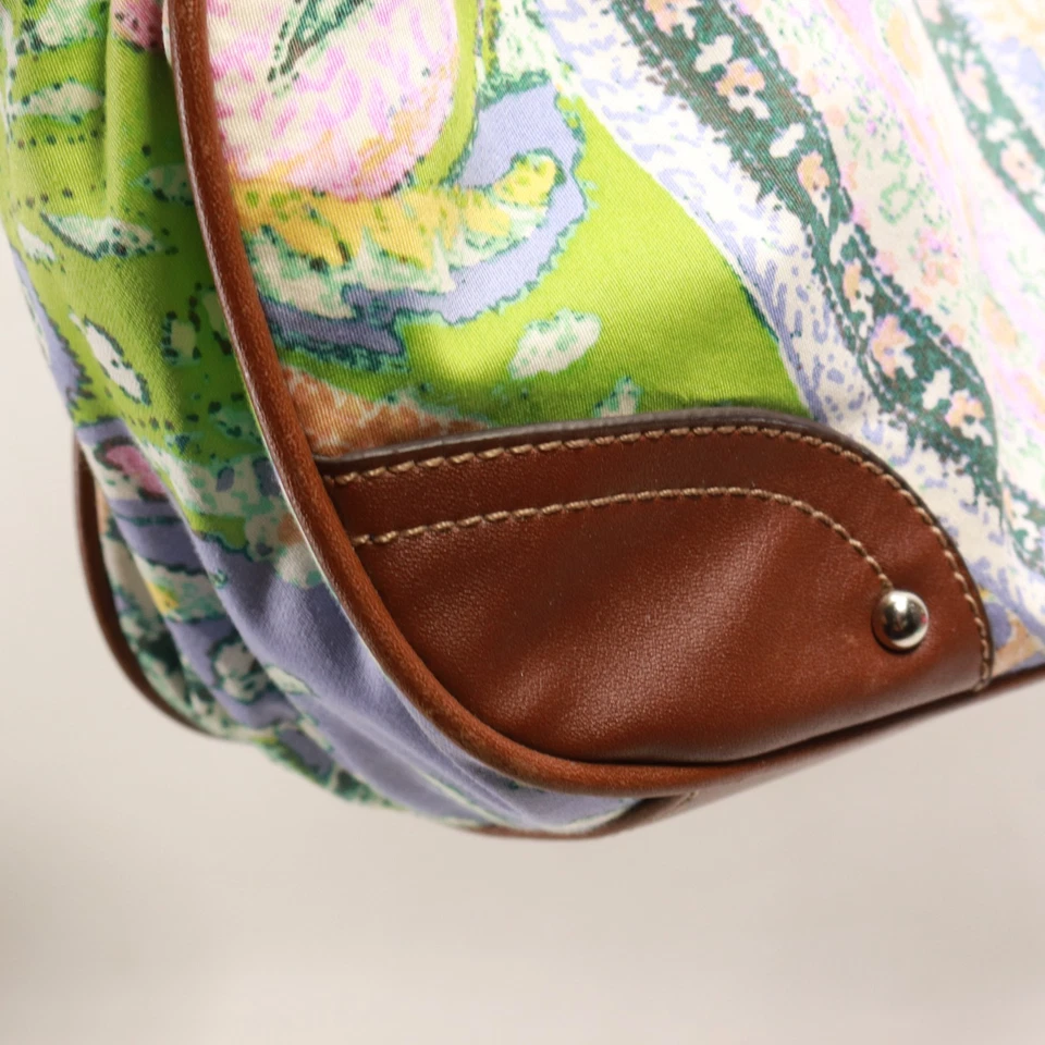 Bolso de Hombro Chaps M Floral Nylon Marrón Imitación Cuero Cartera Cartera Cartera Foto 4 de 4