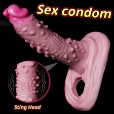 Reusable Thick Penis Extender Sleeve Extension Big Girth Male Enhancer Condoms