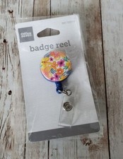 Office Depot Floral Badge ID Reel 7205117 Orange Pink Blue