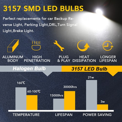 3157 LED Back Up Reverse Lights Bulbs White for Chevy Silverado 1500 1999-2013 - Picture 12 of 13