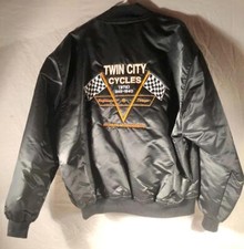 VINTAGE MOTORCYCLE JACKET TWIN CITY CYCLES FITCHBURG, MASS SZ XXL MADE IN USA