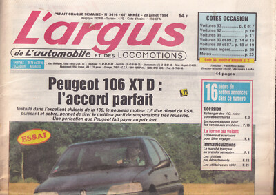 L'Argus Nr. 3416 Peugeot 106 XT D / HONDA RC 45 / ROVER 100 - MINI - 214 CAB - MGR