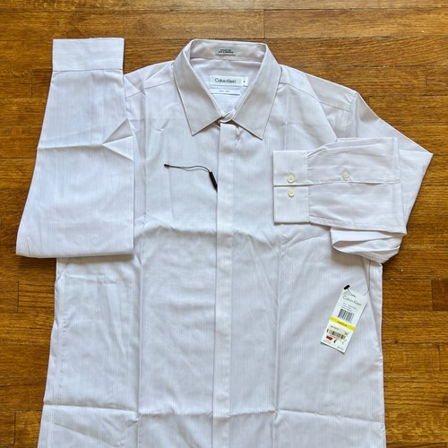 VTG Calvin Klein Refined Dress Shirt Men M 15-15.5 White Wrinkle Free Stripe $80