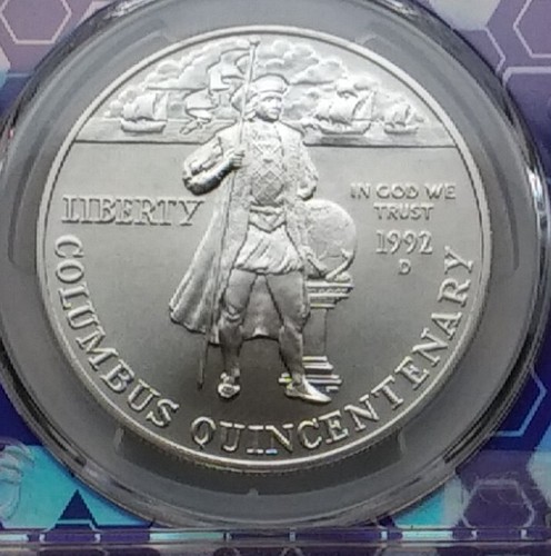 1992 D PCGS MS69 TRADER BEA Columbus Quincentenary Silver Commemorative Dollar - Picture 2 of 4