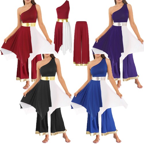 Mujer Conjunto Pantalones Vestido Irregular Ropa de Baile Rendimiento Lírico Pierna Ancha Dobladillo - Imagen 5 de 59