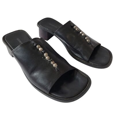SESTO MEUCCI Black Square Feet Block Heel Embellished Sandals Sz 9N Minimalist