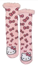 New SANRIO HELLO KITTY Ladies SHERPA SLIPPER SOCKS GRIPPER BOTTOM BOWS ALL OVER