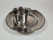 Vintage Selandia Denmark Stainless Steel Baby Plate  Cup Elephant Motif MCM
