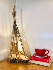 Image of Handcrafted Premium Wooden Table Lamp - Hazel on Alder base with woven shade