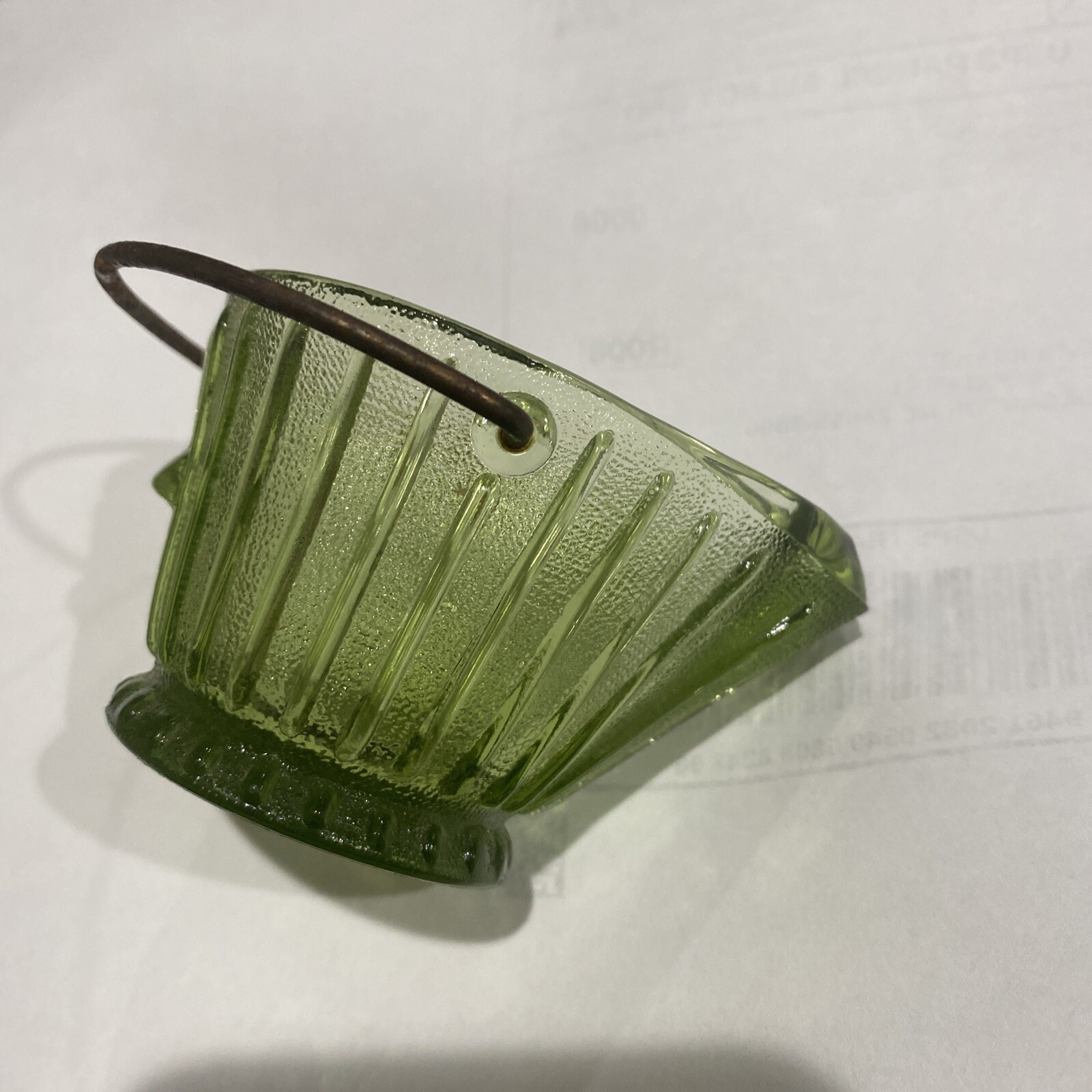Vintage Glass Coal Bucket Ashtray or Toothpick Holder avocado Green CCC