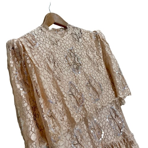 Vintage 1990s Rina di’Montella Silk Lace Overlay Beaded Dress Size 8 Nude Pink - Picture 7 of 17