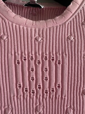 New CHANEL 25P BIG CC LOGO Pink Short Sleeve Pearls Top T Shirt 36