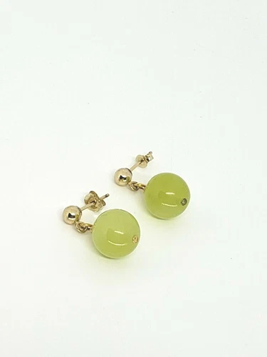 Genuine 10mm Natural Green Peridot Stud Ball Post Drop Dangle Earrings - Picture 4 of 4