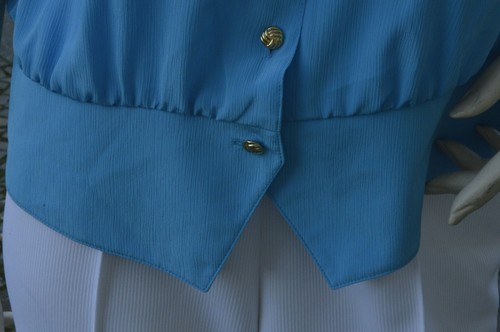 Blu Camicetta Dorato Pulsanti 70er Vero Vintage 70s Donna Camicetta Blue - Foto 5 di 8