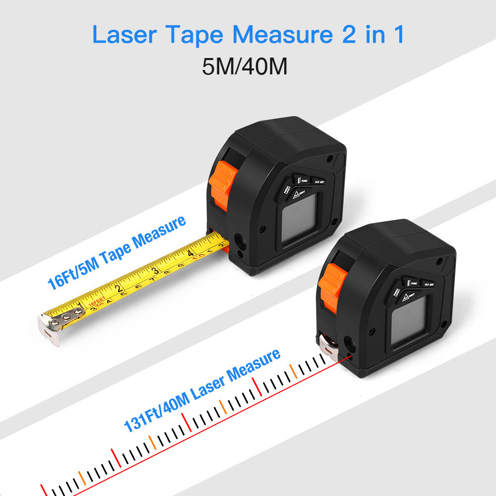 APROTII Digital Laser Distance Meter 2-in-1 40M Laser Rangefinder 5M Tape Measure with LCD Display Digital Distance Meter Handheld Range Finder Tool