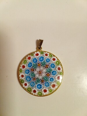 Vintage AMV Signed Murano Glass Ornate Pendant Round Shaped 925 - F25