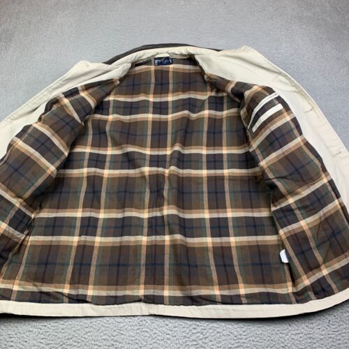 Vtg Lands End Chore Coat Mens L Leather Trim Flannel Lined Barn Field Jacket - Picture 12 of 18