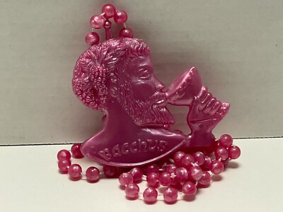 Krewe Of Bacchus Mardi Gras Man Drinking From Chalice W/ Pink Beads Necklace