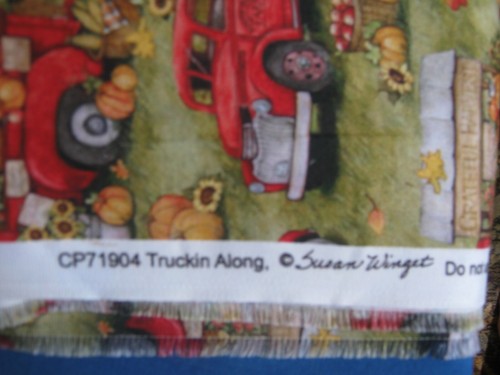 "Truckin Along" Susan Winget Red Trucks Sunflowers Pumpkins Fabric BTHY - Picture 3 of 4