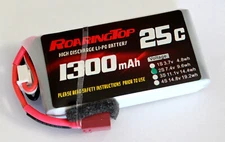 RoaringTop LiPo Battery Pack 25C 1300mAh 2S 7.4V with Deans Plug