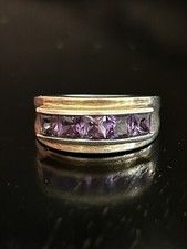 Vintage Ring Size 8 Silver 925 Amethyst Square Cut Channel