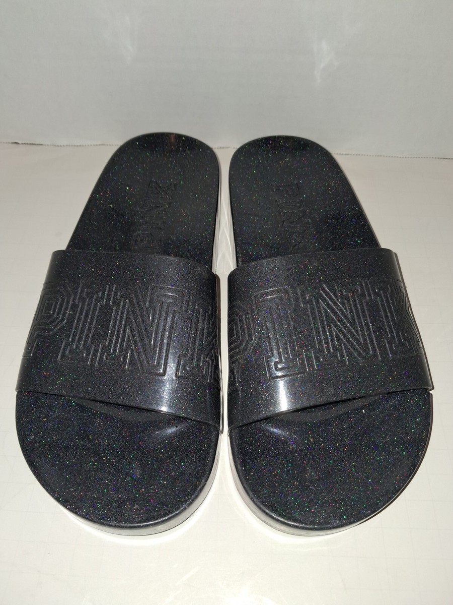 Victorias Secret PINK Womens Glitter Jelly Slides Flats Size 10