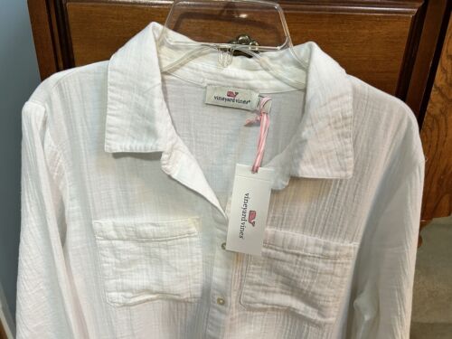 New womens white sz 4 vineyard vines gauzy drop waist shirt dress long sleeve - Picture 2 of 7
