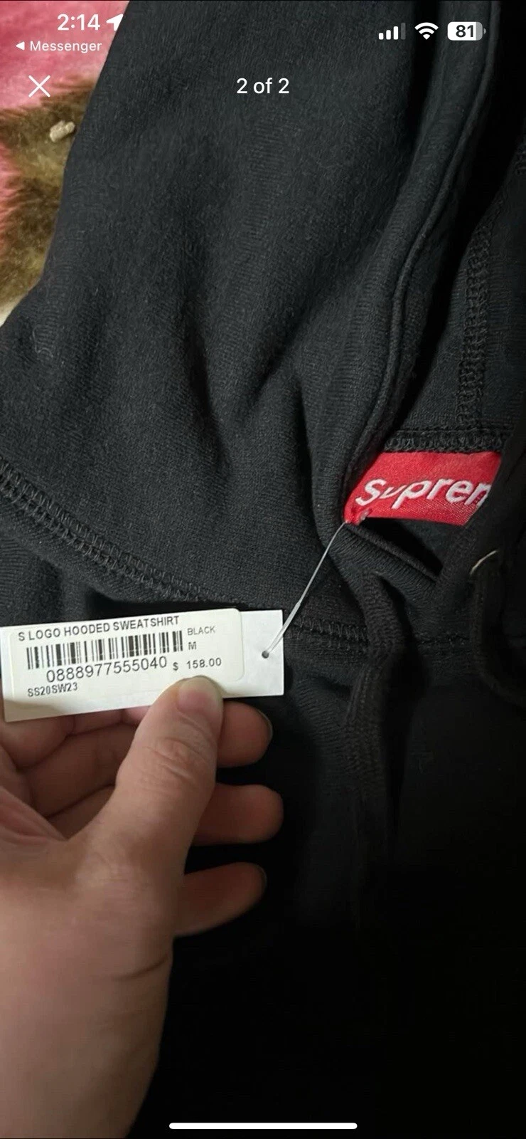 AUTENTICA NUOVA 2020 Supreme S Logo Trapuntato Felpa con Cappuccio Nera media SS20