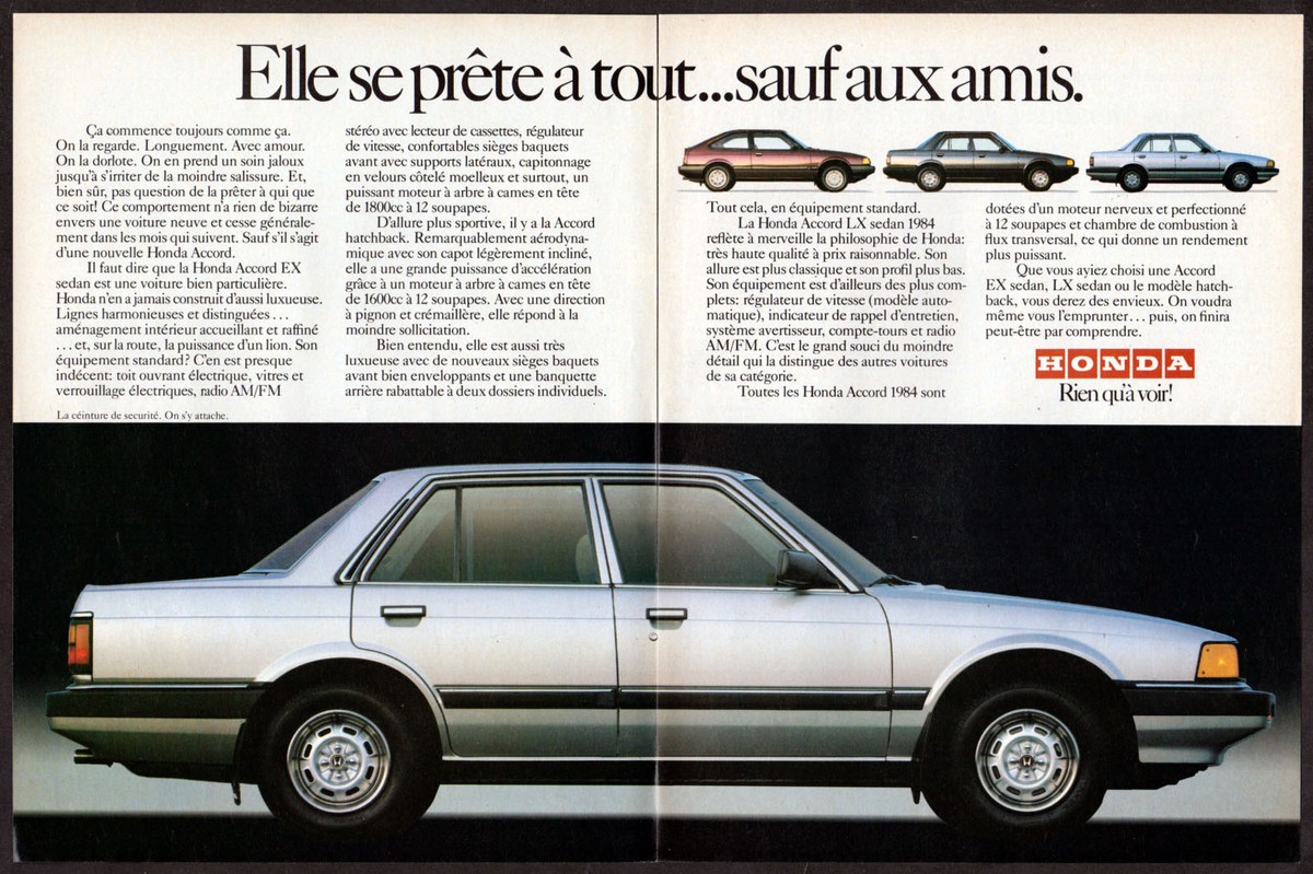1984 HONDA Accord LX Vintage Original 2 page Print AD | Gray car