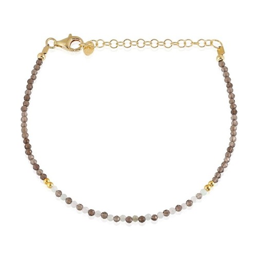 Natural Moonstone & Smoky Quartz 2MM Round 2 Multi Gemstone Beads Bracelet 6-8" - Picture 4 of 10