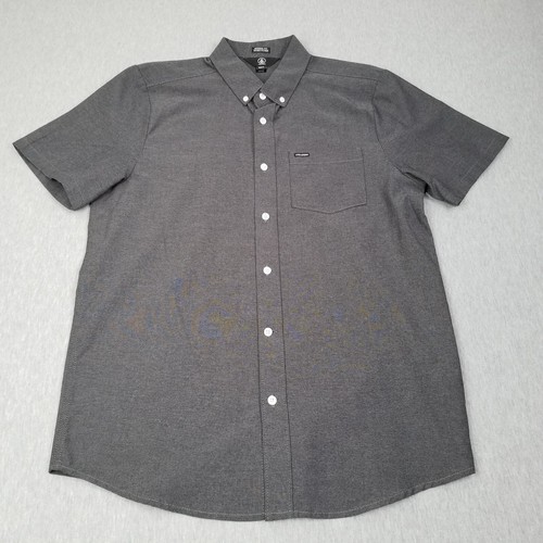 Volcom Shirt Men's Medium Gray Modern Fit Button Up Skate Beach Dinner Vacation - Picture 2 of 12