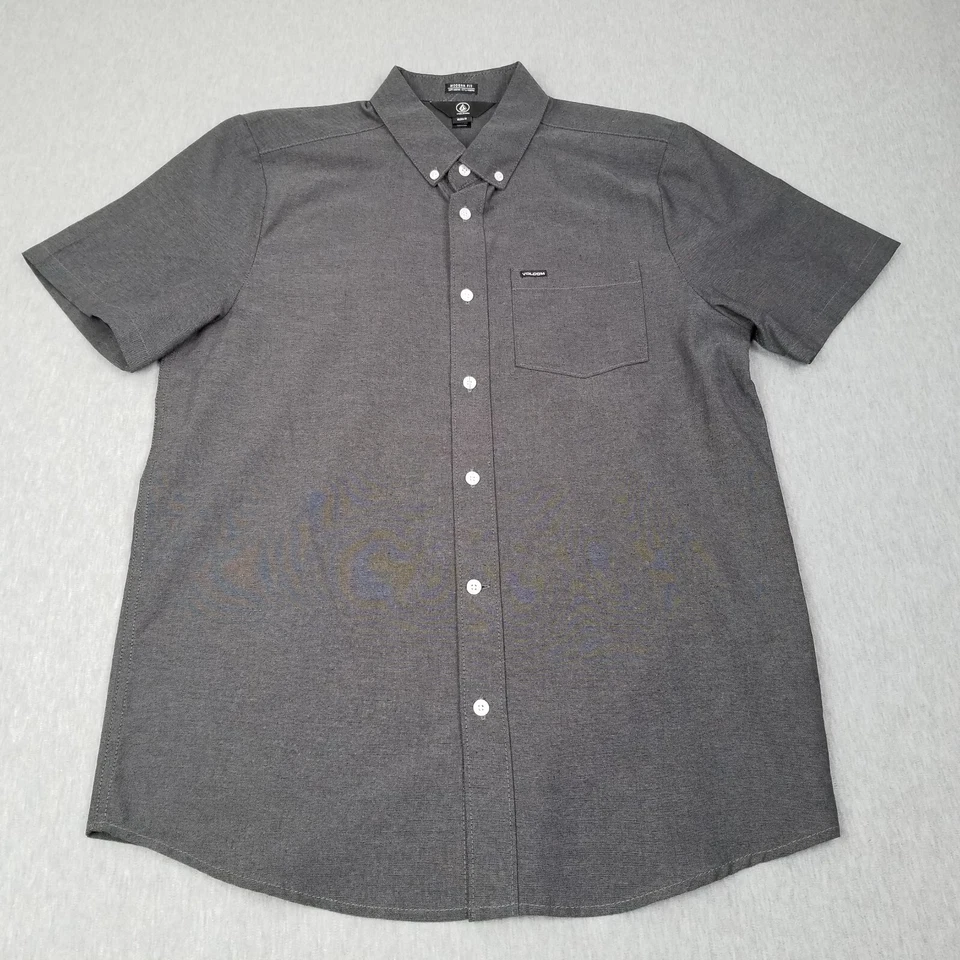 Volcom Shirt Men's Medium Gray Modern Fit Button Up Skate Beach Dinner Vacation - Image 2 of 4