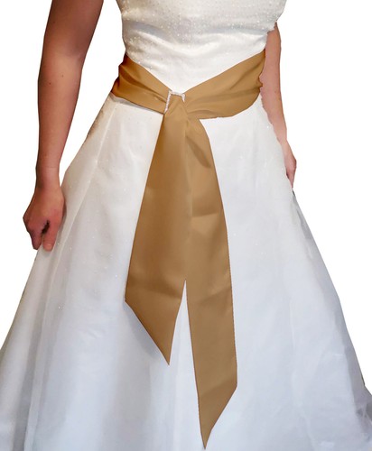 DORADO Satén Boda Vestido Elegante Fiesta Cinta Faja Envoltura Corbata Cinturón Banda Lazo - Imagen 12 de 19