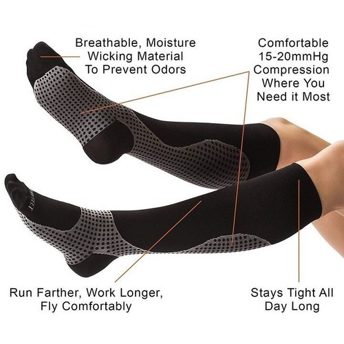 XL Calcetines de compresión hasta la rodilla pies pierna alivio del dolor hombres talla 12 + mujeres 13,5 - Imagen 3 de 3