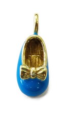 10K Yellow Gold Blue Enamel Baby Girl Shoe Charm Necklace Pendant  1.7g