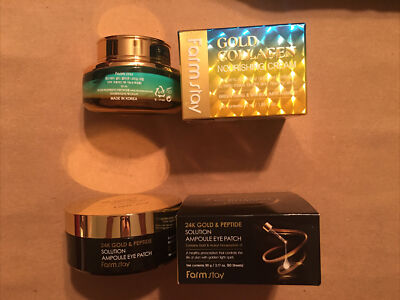2 pack of farm stay 24k gold& peptide eye patch and gold collagen 
