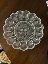 Vintage Indiana Glass 11" Thousand Eyes 15+ Deviled Egg Platter-Heavy Glass USA