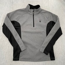 Spyder Jacket Adult Large Gray Black 1/4 Zip Pullover Fleece Stitch Logo Mens L