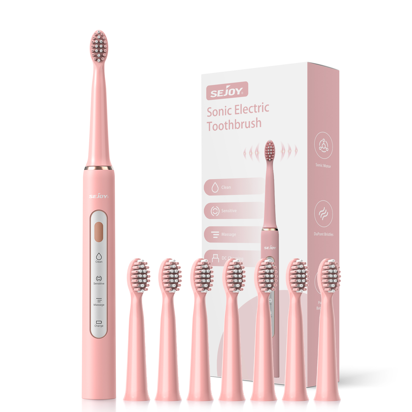 SEJOY Sonic Electric Toothbrush Rechargeable With 7 Brush Heads 3 Modes Timer