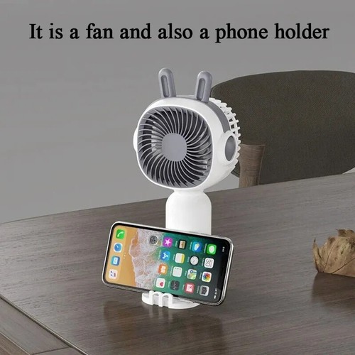 Handheld Small Fan Rabbit Ear Cartoon Mini Cate Usb Charging Portable Dormitory - Picture 4 of 12