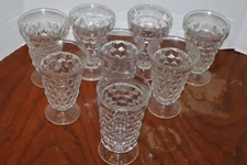 8 VTG INDIANA WHITEHALL CUBIST CLEAR FOOTED TUMBLER ICED TEA GOBLETS 6"