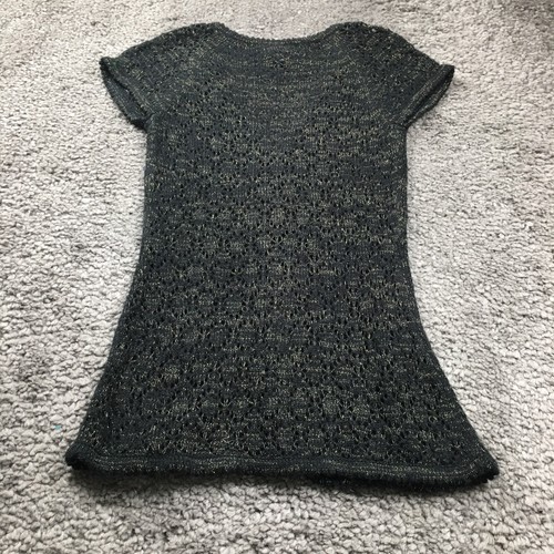 Bisou Bisou Womens Cardigan Sz XS Black Gray V-Neck Hook & Eye Cap Sleeve - Picture 3 of 8